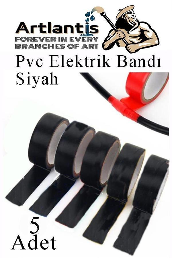Siyah Elektrik Bandı 5 Adet Pvc İzolo Bant Elektrikçi Bandı Su Geçirmez Isıya Dayanıklı Yalıtım Bandı - Image 1