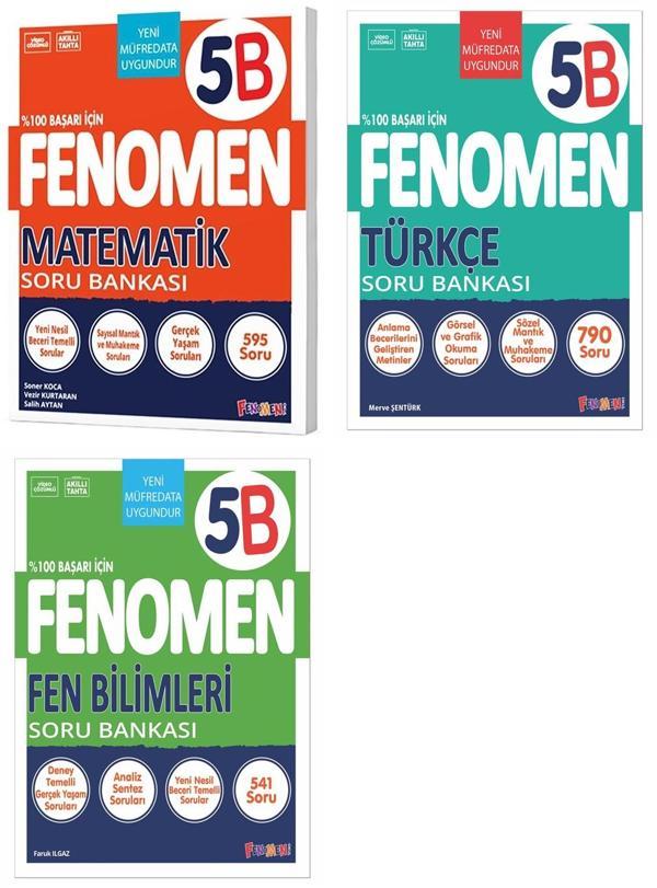 Fenomen Okul 2025 5. Sınıf Matematik + Türkçe + Fen B Serisi Soru Seti 3 Kitap Güncel Müfredat - Fenomen Yayıncılık - Image 1