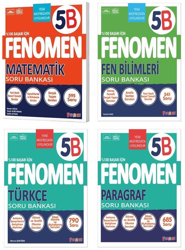 Fenomen Okul 2025 5. Sınıf Matematik + Türkçe + Fen + Paragraf B Serisi Soru Seti 4 Kitap Güncel Müfredat - Fenomen Yayıncılık - Image 1