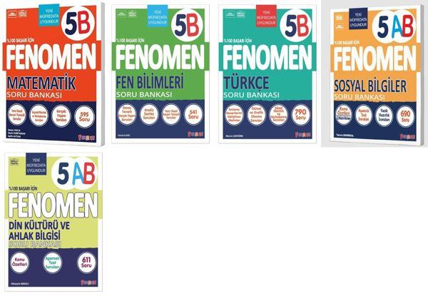 Fenomen Okul 2025 5. Sınıf Matematik + Türkçe + Fen + Sosyal + Din B Soru Seti 5 Kitap Güncel Müfredat - Fenomen Yayıncılık - Image 1