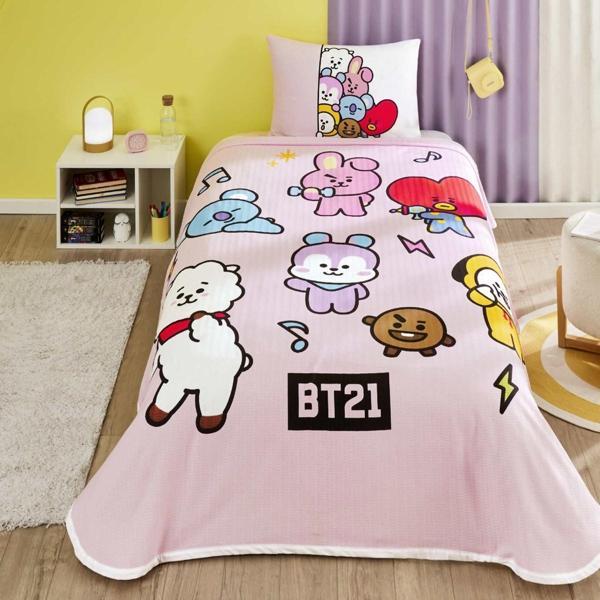 TAÇ BT21 LİSANSLI TEK KİŞİLİK PİKE TAKIMI - Image 1