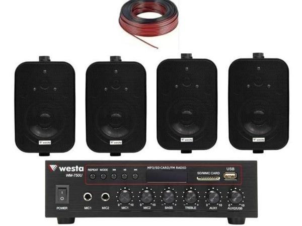 4 Hoparlör Masaj Salonu Ses Sistemi, Cafe Ses Sistemi, Spa Ses Sistemi, Hoparlör ve Amfi Hazır Set PRO  - Image 1