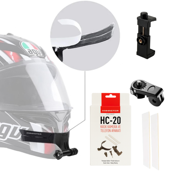Knmaster HC-20 Motosiklet Kask Çene Yapıştırıcılı Telefon Ve Aksiyon Kamera Tutucu Full Set - Image 1