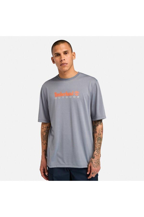 Timberland Uv-Protectıon Logo Short Sleeve Tee Erkek Gri Tshirt Tb0A5Sfx0731 - Image 1