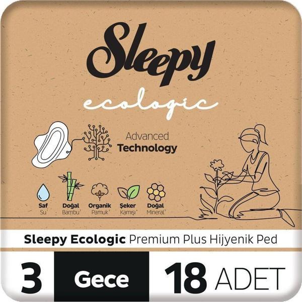 Sleepy Ecologic Premium Plus Hijyenik Ped Gece 18 Adet Ped - Image 1