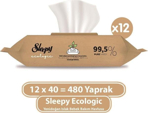 Sleepy Ecologic Yenidoğan Islak Bebek Bakım Havlusu 12x40 (480 Yaprak) - Image 1
