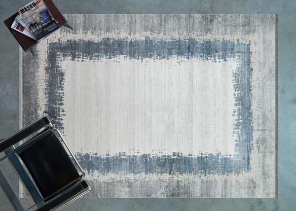 Murfreesboro Mavi Çerçeveli Etnik Modern Desenli Akrilik Hav Vermeyen Leke Tutmayan Kolay Temizlenen Yumuşak Makine Salon Yolluk Mutfak Halı - Image 1