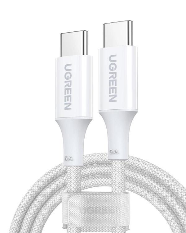 UGREEN USB-C 100W 3A QC PD Silikon Örgülü Hızlı Şarj Kablosu, 1 Metre, Beyaz, 15267 - Image 1