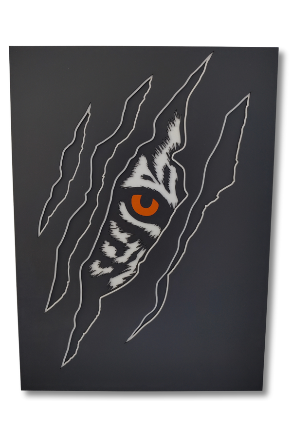 El Yapımı Kaplan Göz Figürlü Ahşap Üç Boyutlu Duvar Tablosu – 52x70 cm - Image 1