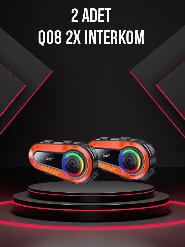 2 ADET Q08 2X 1000m Telsiz Mesafeli Özellikli 2 Kişi Bağlantılı Bluetooth Kask Kulaklık Ekranlı Fenerli Interkom - Image 1
