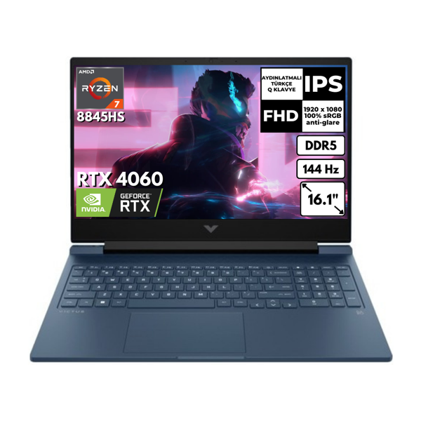 HP Victus 16-S1011NT Ryzen 7 8845HS 32-GBDDR5 512 GB SSD 8GB RTX4060 16.1" 144 Hz FHD Windows 11 Pro Gaming Laptop 9Z791EAAT72 - Image 1