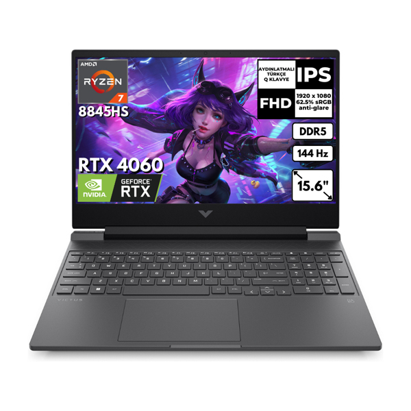HP Victus 15-FB2003NT Ryzen 7 8845HS 64 GB 1 TBSSD 8GB RTX4060 15.6" 144Hz FHD FreeDos Gaming Laptop A05NGEAAT28 - Image 1