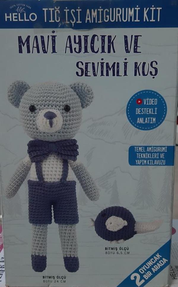 Hello Tığ İşi Amigurimi Kiti Mavi Ayıcık ve Sevimli Kuş - Image 1
