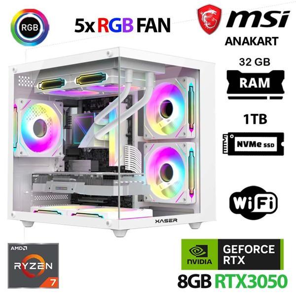 Xaser Cube X20 Ryzen 7 5700x 32GB Ram 1TB M.2 NVMe SSD 6GB RTX3050 Beyaz Masaüstü Oyuncu Bilgisayarı - Image 1