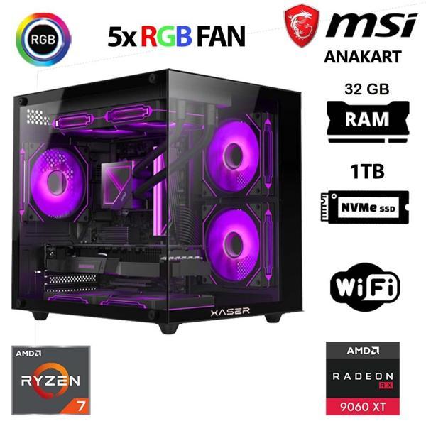 Xaser Cube X30 Ryzen 7 5700x 32GB Ram 1TB M.2 NVMe SSD 16GB RX9060 XT Masaüstü Oyuncu Bilgisayarı - Image 1