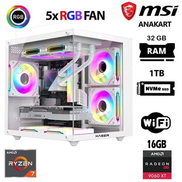 Xaser Cube X40 Ryzen 7 5700x 32GB Ram 1TB M.2 NVMe SSD 16GB RX9060 XT Beyaz Masaüstü Oyuncu Bilgisayarı - Image 1