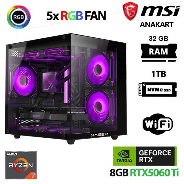 Xaser Cube X70 Ryzen 7 5700x 32GB Ram 1TB M.2 NVMe SSD 8GB RTX5060 Ti Masaüstü Oyuncu Bilgisayarı - Image 1