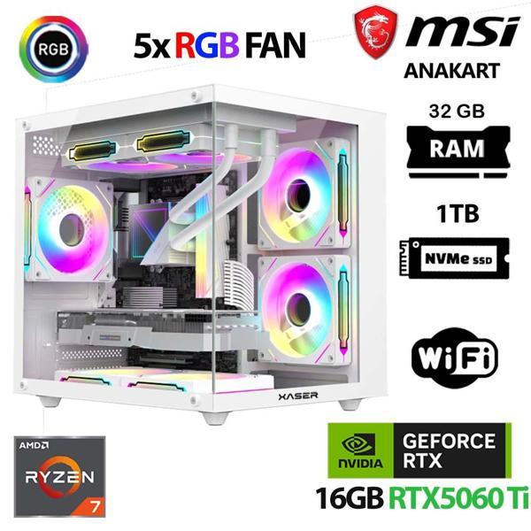 Xaser Cube X100 Ryzen 7 5700x 32GB Ram 1TB M.2 NVMe SSD 16GB RTX5060 Ti Beyaz Masaüstü Oyuncu Bilgisayarı - Image 1