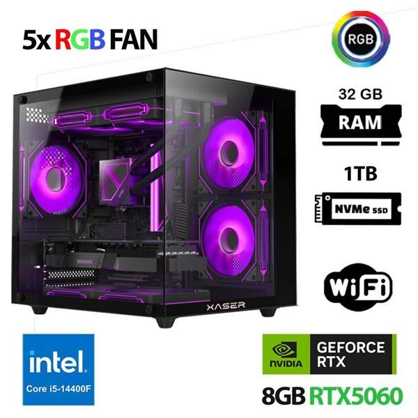 Xaser Cube X190 i5 14400F 32GB DDR5 Ram 1TB M.2 NVMe SSD 8GB RTX5060 Masaüstü Oyuncu Bilgisayarı - Image 1