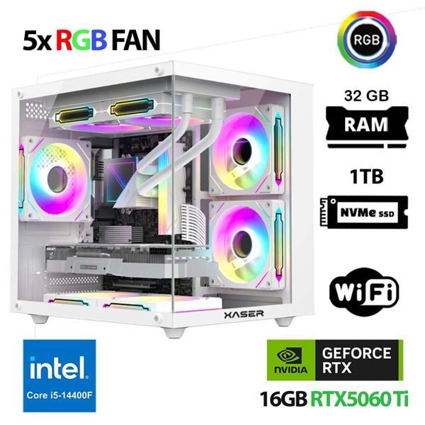 Xaser Cube X220 i5 14400F 32GB DDR5 Ram 1TB M.2 NVMe SSD 16GB RTX5060 Ti Beyaz Masaüstü Oyuncu Bilgisayarı - Image 1