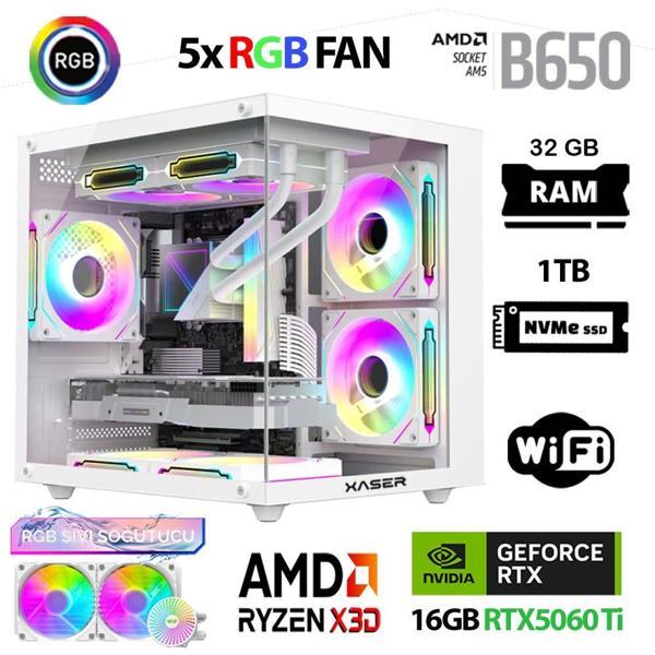 Xaser Cube X230 Ryzen 7 7800X3D 32GB DDR5 Ram 1TB M.2 NVMe SSD 16GB RTX5060 Ti Sıvı Soğutmalı Masaüstü Oyuncu Bilgisayar - Image 1