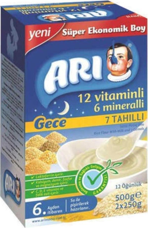 Arı Mama Gece 12 Vitaminli 6 Mineralli Sütlü 7 Tahıllı Pirinç Unu 500 gr - Image 1