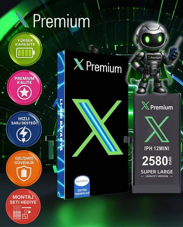 Xpremium iPhone 12 Mini Batarya Pil Süper Yüksek Kapasiteli Güçlendirilmiş 2580 mAh - Image 1