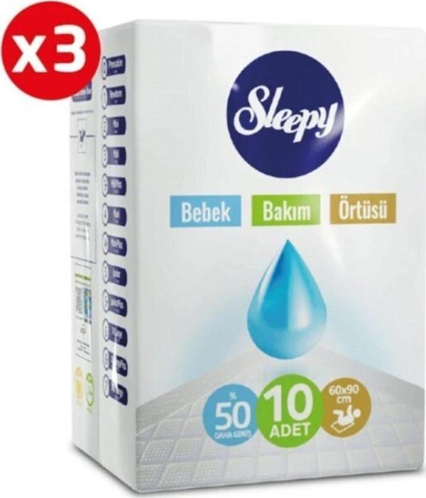 Sleepy Bebek Bakım Örtüsü Yeni Beyaz 60x90 Cm 10'lu (3 Paket) - Image 1