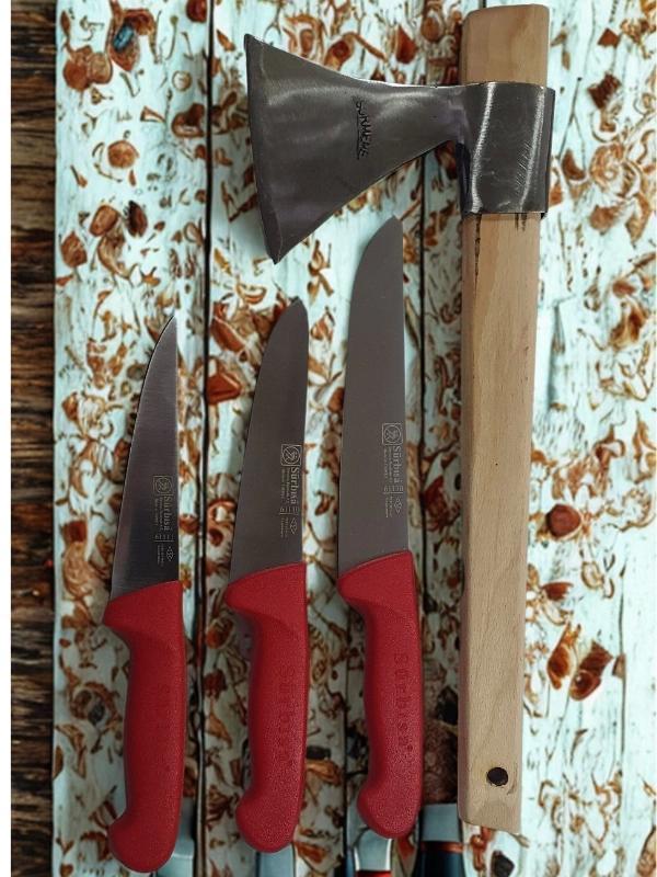 Handmade Sürmene Sürbisa Paltalı Kasap Kurban Et Doğrama Seti 4 lü + Masat - Image 1
