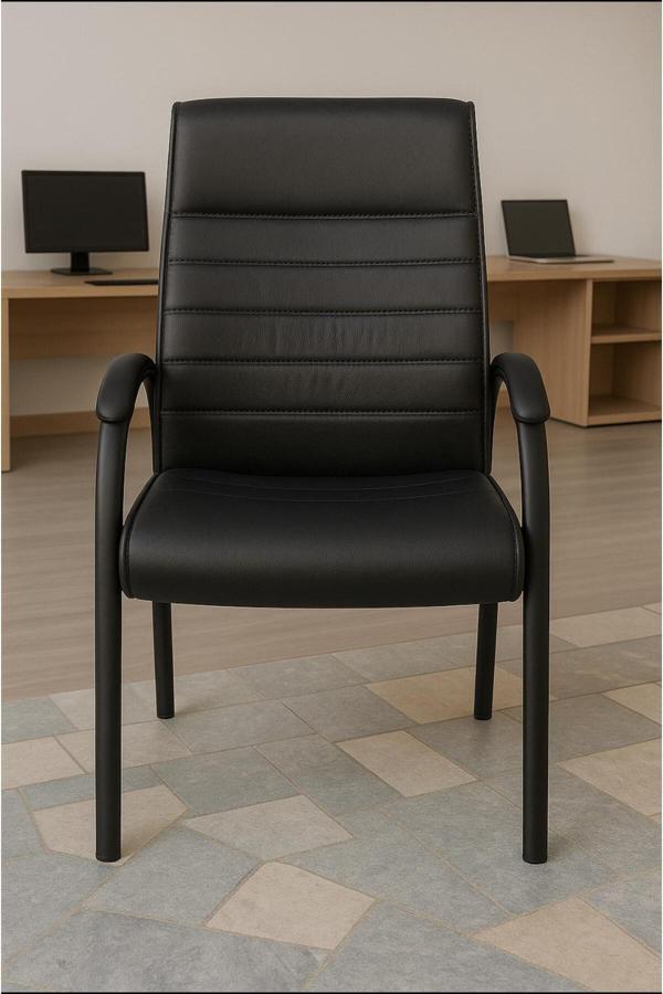 StarLine Sabit Ayaklı Bekleme Koltuğu – Bel Destekli, Ergonomik Deri Ofis Misafir Koltuğu - Image 1