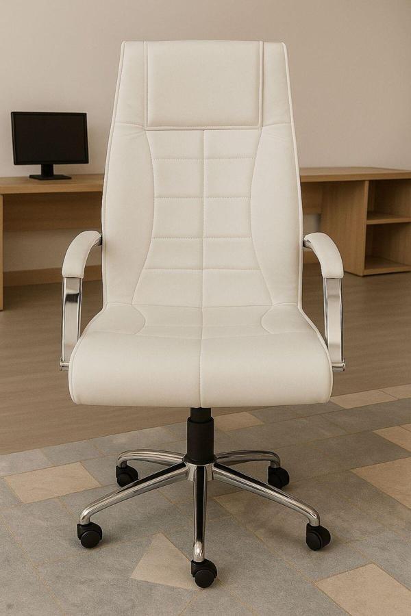 Cosmo Beyaz Yönetici Koltuğu – Ergonomik, Geri Yatarlı, Metal Ayaklı Lüks Ofis Koltuğu - Image 1