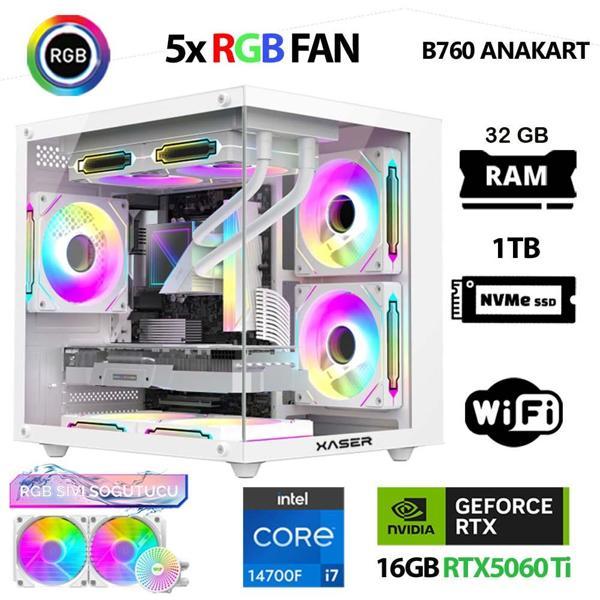 Xaser Cube X240 i7 14700F 32GB DDR5 Ram 1TB M.2 NVMe SSD 16GB RTX5060 Ti Sıvı Soğutmalı Masaüstü Oyuncu Bilgisayarı - Image 1