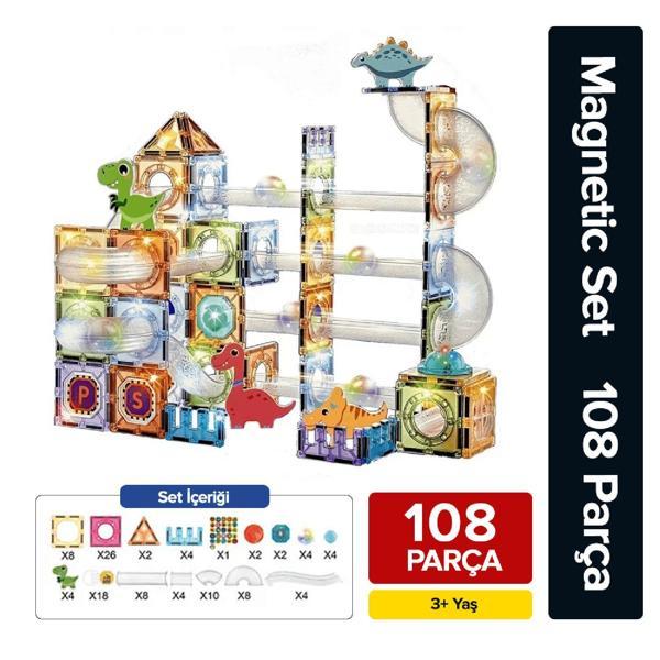 Premuim 3D Mıktnatıslı Light Manyetik Yapı Blok Eğitici STEM Seti 108 Parça - Image 1