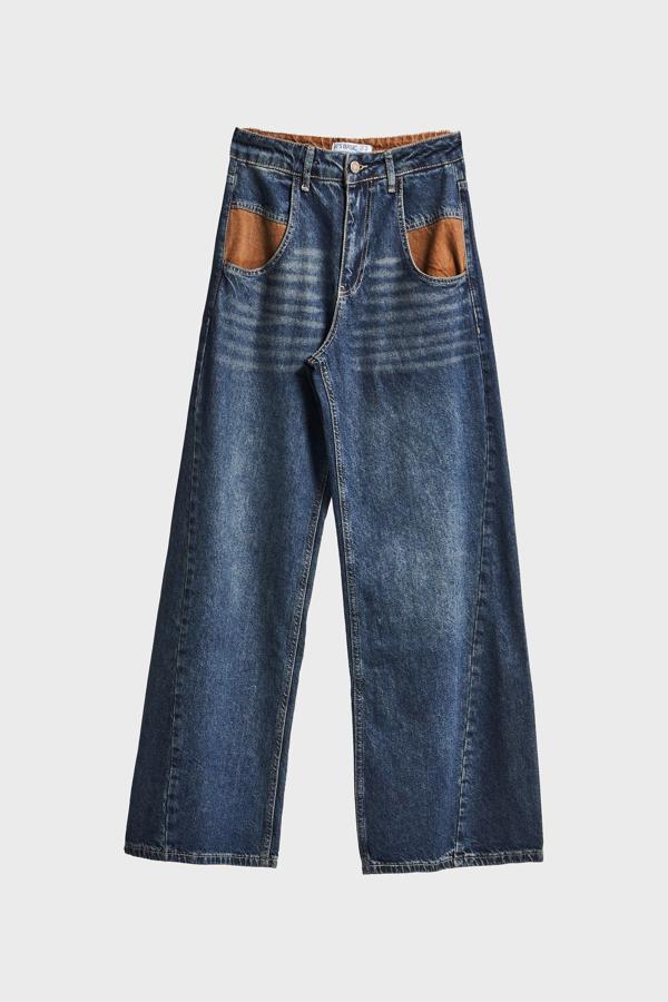 Kadın Kot Rengi 2w5-8 Palazzo Fit Cep Detaylı Süper Bol Kesim %100 Koton İç Boy 83cm Denim Jean - Image 1