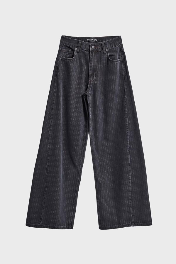 Kadın Füme Çizgili Renk 1w5-1 Süper Palazzo Fit Esnek Özel Kumaş İç Boy 80cm Denim Jean - Image 1