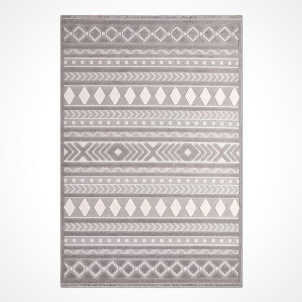 Bailey Gri Geometrik Etnik Modern Desenli Hav Vermeyen Leke Tutmayan Kolay Temizlenen Yumuşak Makine Salon Yolluk Mutfak Halı - Image 1