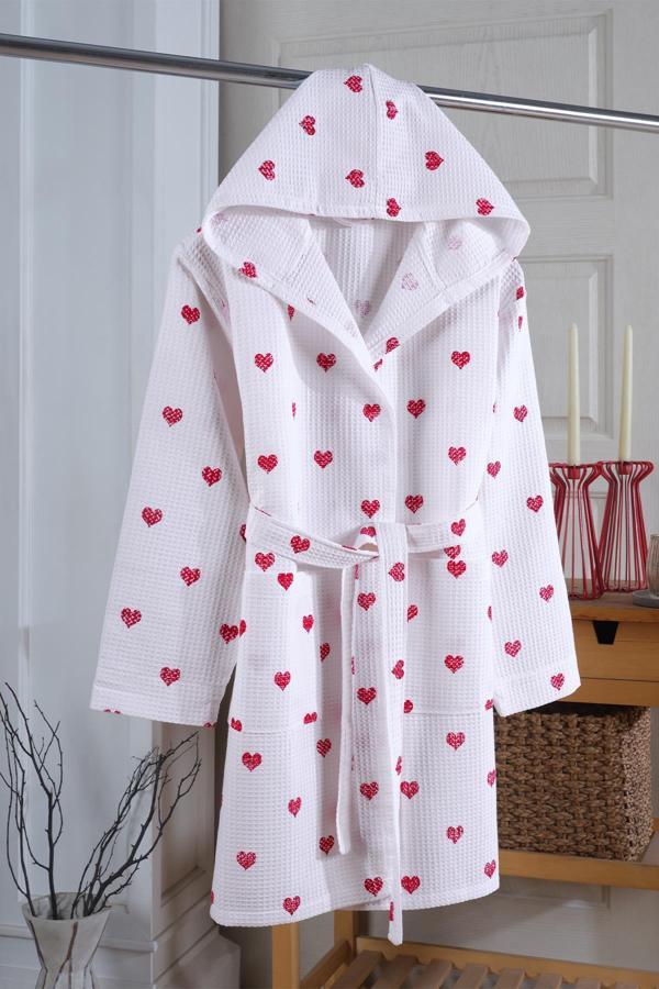 %100 Pamuklu Kadın Bornoz Baskı Desenli Pike Bornoz - Image 1