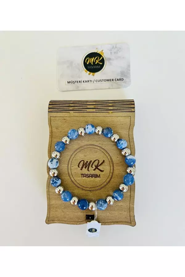 Gerçek Siyah Mavi Akik Taşı Bileklik Mk.022.009 - Image 1