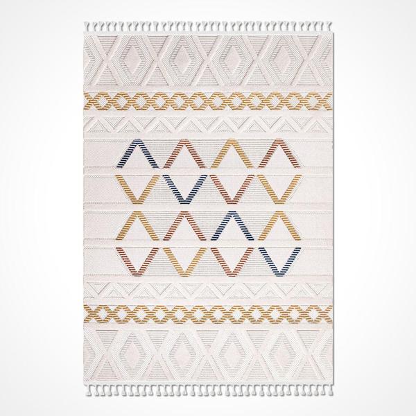 Hazela Bej Geometrik Etnik Modern Desenli Hav Vermeyen Leke Tutmayan Kolay Temizlenen Yumuşak Makine Salon Yolluk Mutfak Halı - Image 1