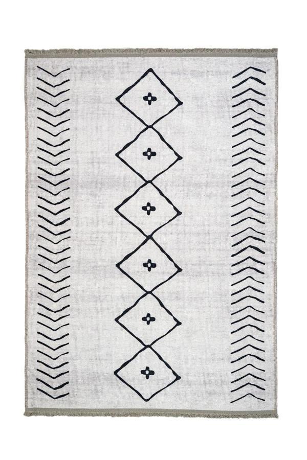 Oss Geometrik Siyah Pamuk Dikdörtgen Modern Desenli Pamuk Makinada Yıkanabilir Hav Toz Vermez Leke Tutmayan Kaymaz Taban Dijital Makine Baskı Salon Yolluk Mutfak Halı - Image 1