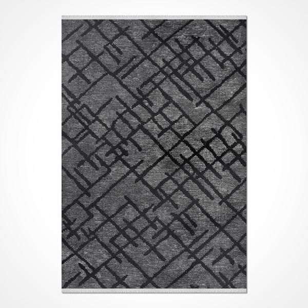 Georgia Antrasit Geometrik Etnik Modern Desenli Pamuk Hav Vermeyen Leke Tutmayan Kolay Temizlenen Yumuşak Makine Salon Yolluk Mutfak Halı - Image 1
