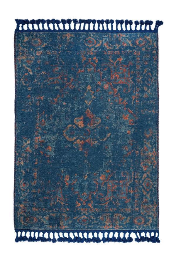 Maastricht Eskitme Lacivert Polyester Dikdörtgen Modern Desenli Pamuk Makinada Yıkanabilir Hav Toz Vermez Leke Tutmayan Kaymaz Taban Dijital Makine Baskı Salon Yolluk Mutfak Halı - Image 1