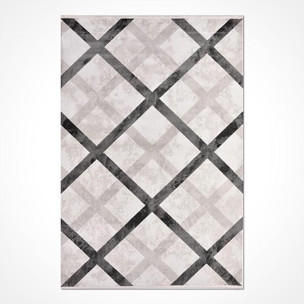 Sierra Gri Geometrik Etnik Modern Desenli Hav Vermeyen Leke Tutmayan Kolay Temizlenen Yumuşak Makine Salon Yolluk Mutfak Halı - Image 1