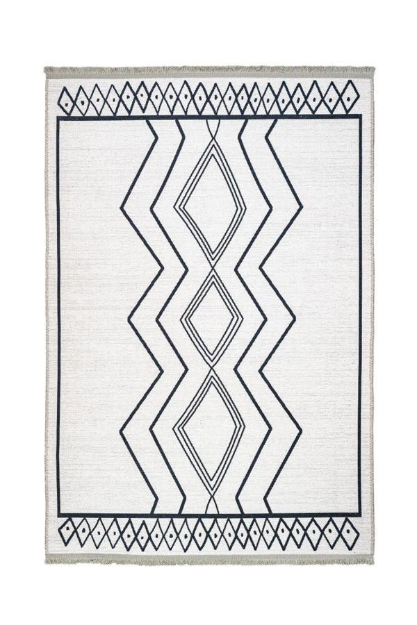 Venlo Geometrik Beyaz Polyester Dikdörtgen Modern Desenli Pamuk Makinada Yıkanabilir Hav Toz Vermez Leke Tutmayan Kaymaz Taban Dijital Makine Baskı Salon Yolluk Mutfak Halı - Image 1