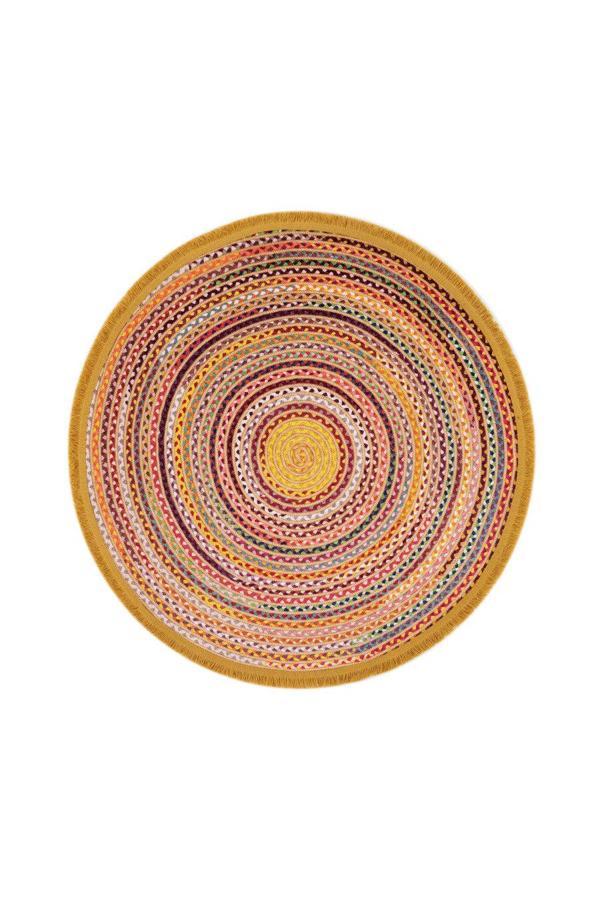 Zaanstad Geometrik Sarı Polyester Daire Modern Desenli Pamuk Makinada Yıkanabilir Hav Toz Vermez Leke Tutmayan Kaymaz Taban Dijital Makine Baskı Salon Yolluk Mutfak Halı - Image 1
