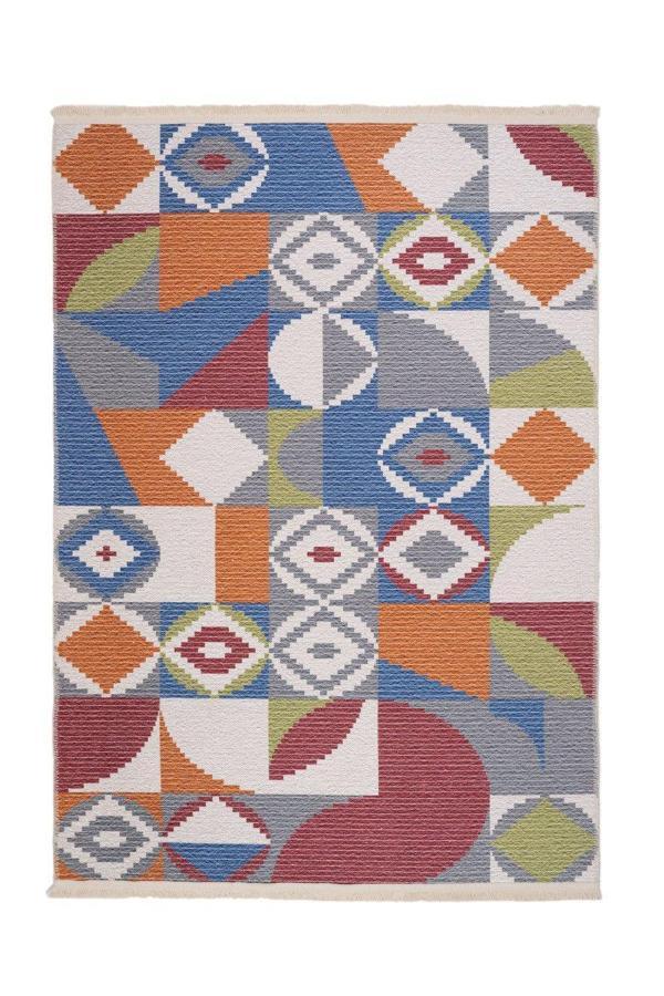 Apeldoorn Geometrik Mavi Polyester Dikdörtgen Modern Desenli Pamuk Makinada Yıkanabilir Hav Toz Vermez Leke Tutmayan Kaymaz Taban Dijital Makine Baskı Salon Yolluk Mutfak Halı - Image 1
