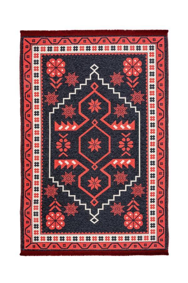 Delft Geometrik Siyah Polyester Dikdörtgen Modern Desenli Pamuk Makinada Yıkanabilir Hav Toz Vermez Leke Tutmayan Kaymaz Taban Dijital Makine Baskı Salon Yolluk Mutfak Halı - Image 1