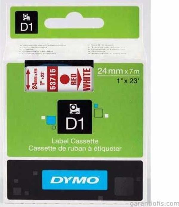 DYMO D1 Beyaz/Kırmızı Yedek Şerit 24mm x 7mt (53715) - Image 1