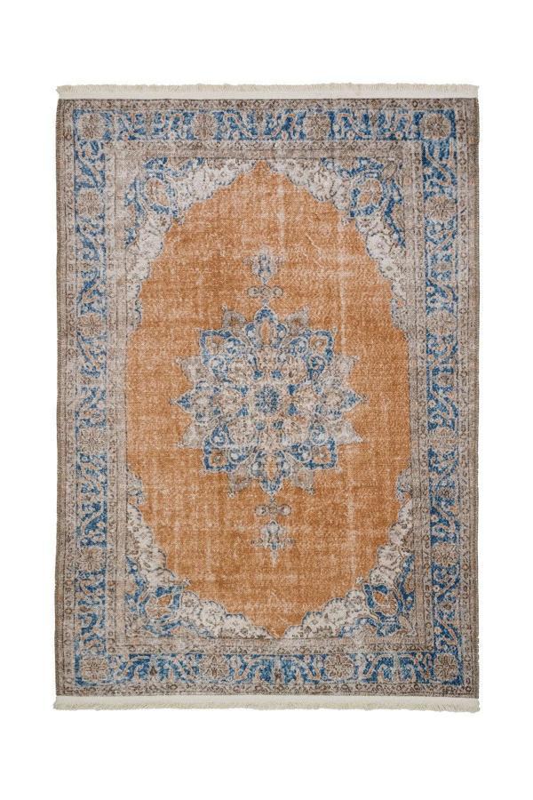 Ede Göbekli Mavi Polyester Dikdörtgen Modern Desenli Pamuk Makinada Yıkanabilir Hav Toz Vermez Leke Tutmayan Kaymaz Taban Dijital Makine Baskı Salon Yolluk Mutfak Halı - Image 1