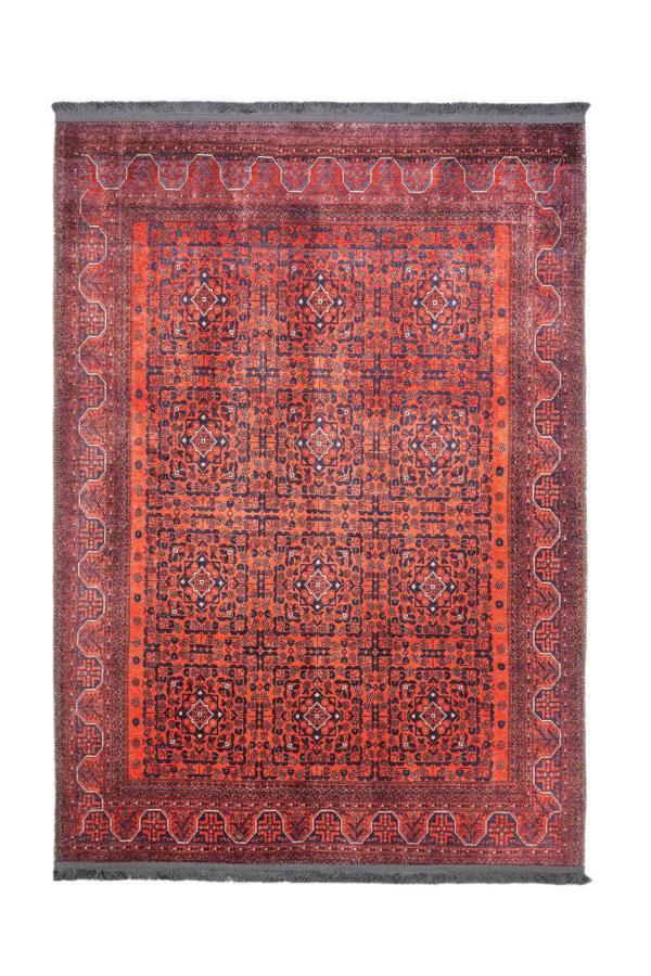 Deventer Çerçeveli Kırmızı Polyester Dikdörtgen Modern Desenli Pamuk Makinada Yıkanabilir Hav Toz Vermez Leke Tutmayan Kaymaz Taban Dijital Makine Baskı Salon Yolluk Mutfak Halı - Image 1